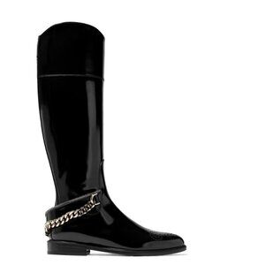 Lanvin Chain Embellished Perforated Tall Boots 39.5 9.5